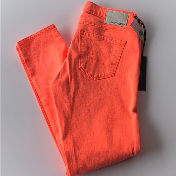 neon orange jeans